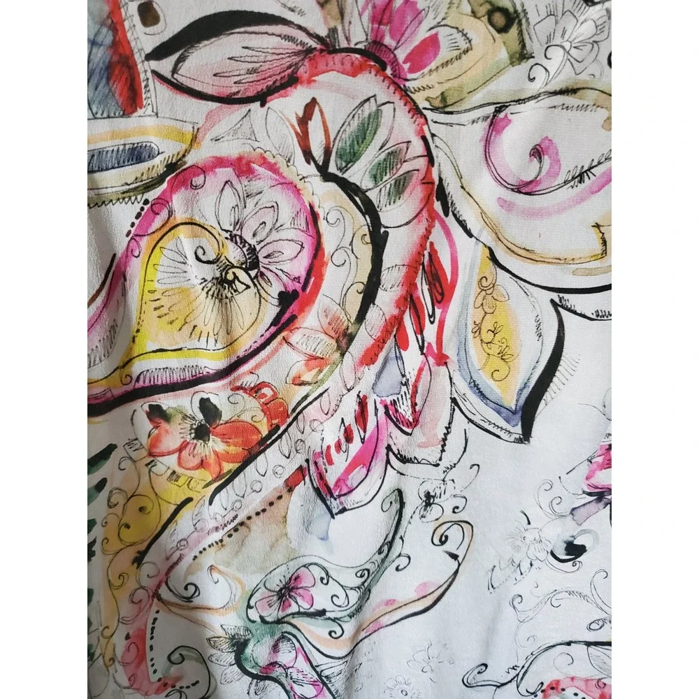 Tianello Silk Floral Tunic Top Embroidered Lace Cuffs Womens Medium Fairy - Picture 3 of 11